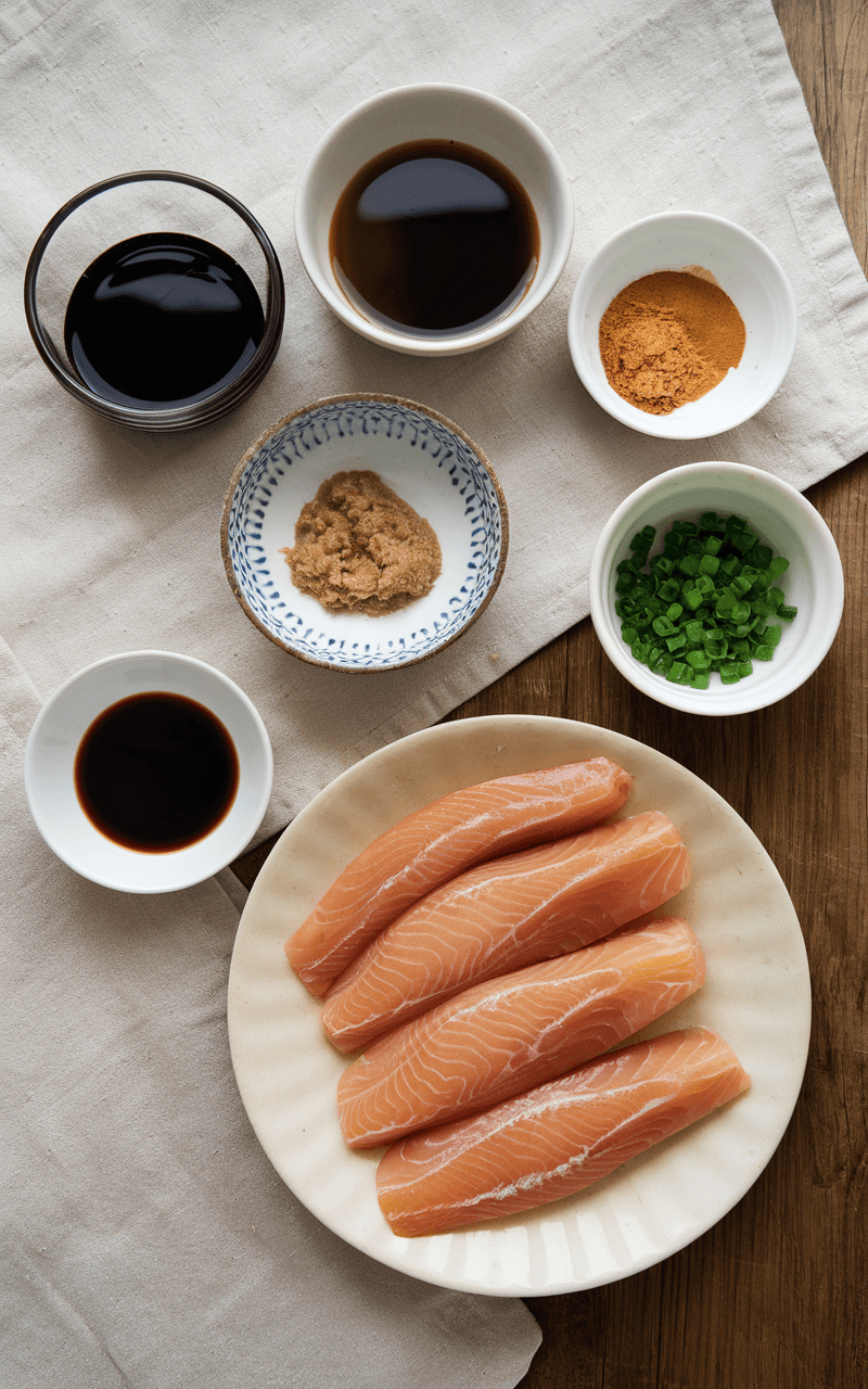 The ingredients needed for Miso Soy Chilean Sea Bass.