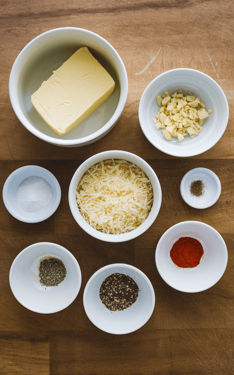 The ingredients needed for Easy Garlic Butter Recipe.