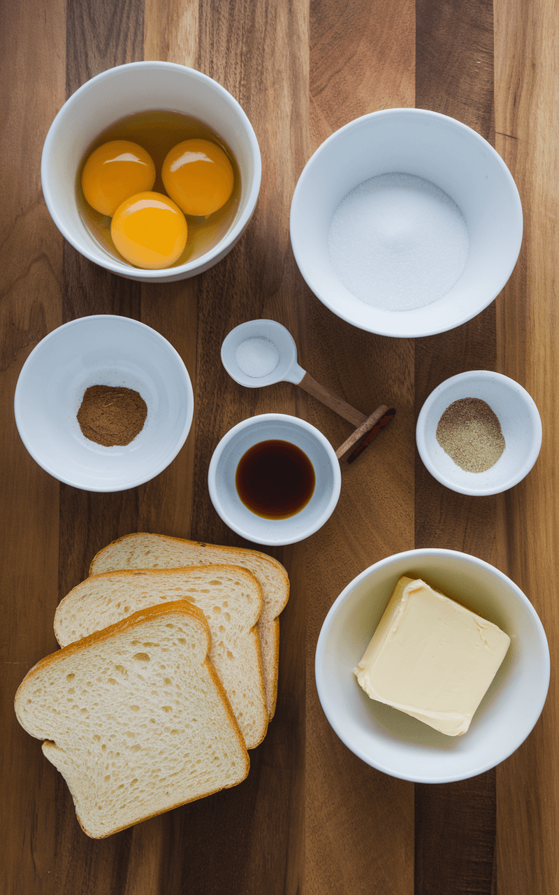 The ingredients needed for French Toast Without Milk.
