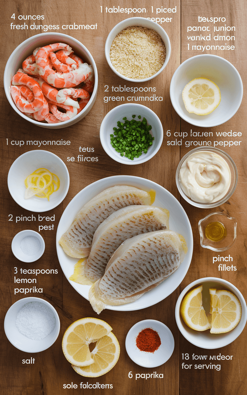 The ingredients needed for Crab-Stuffed Sole Recipe.