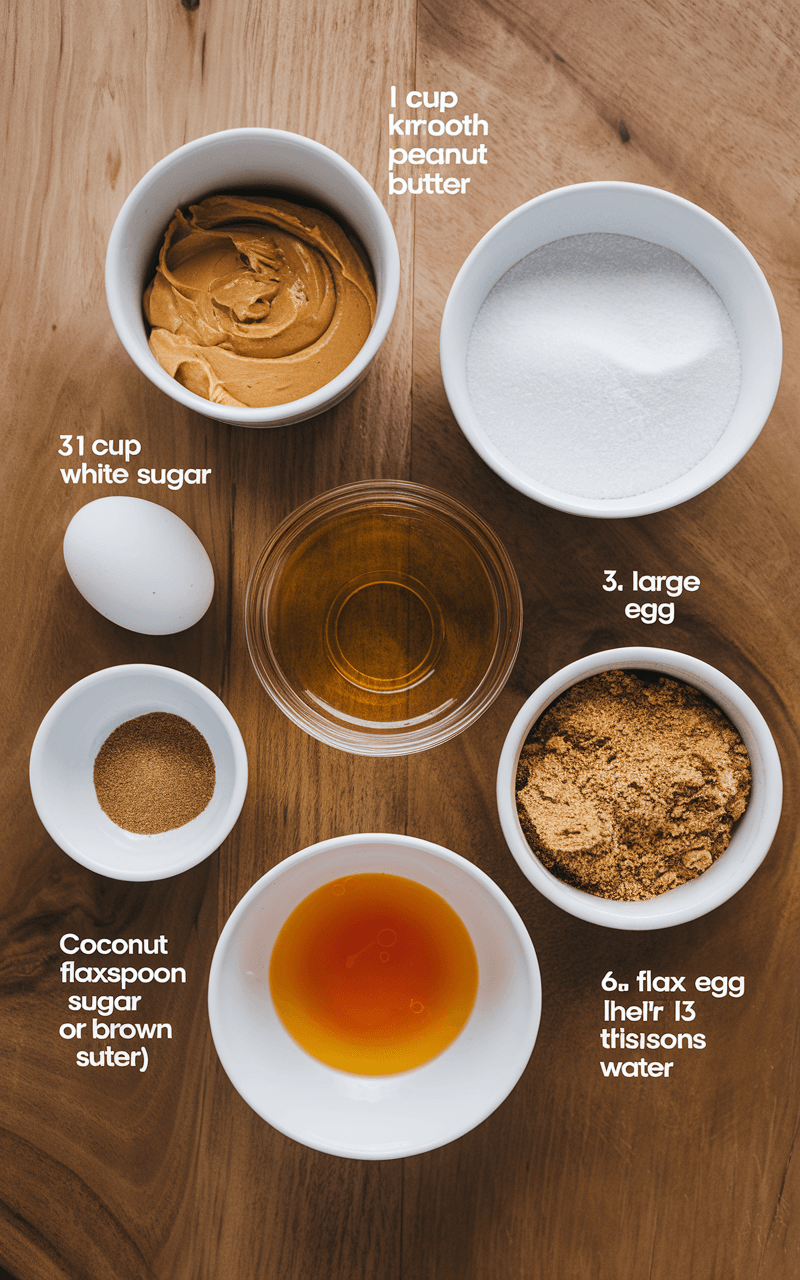 The ingredients needed for Easy Peanut Butter Cookies.