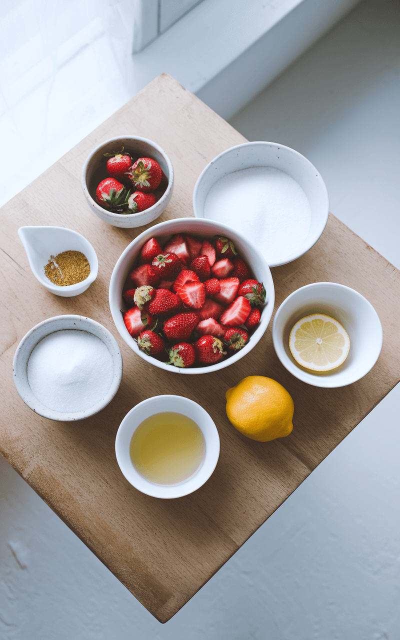 The ingredients needed for Easy Strawberry Puree.